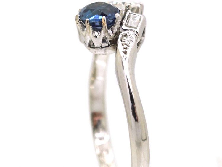 Edwardian Platinum, Sapphire & Diamond Crossover Ring