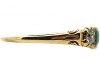 Edwardian 18ct Gold Five Stone Diamond & Emerald Carved Half Hoop Ring