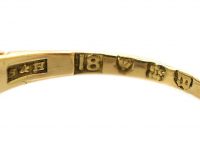 Edwardian 18ct Gold Five Stone Diamond & Emerald Carved Half Hoop Ring