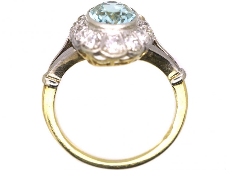 Edwardian 18ct Gold, Aquamarine & Diamond Oval Cluster Ring