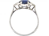French Early 20th Century Platinum Sapphire & Diamond Ring