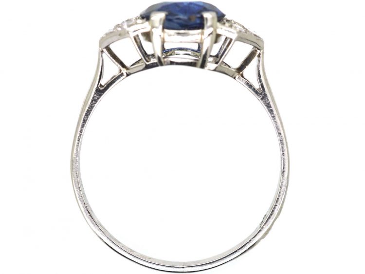 French Early 20th Century Platinum Sapphire & Diamond Ring