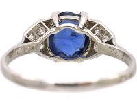 French Early 20th Century Platinum Sapphire & Diamond Ring