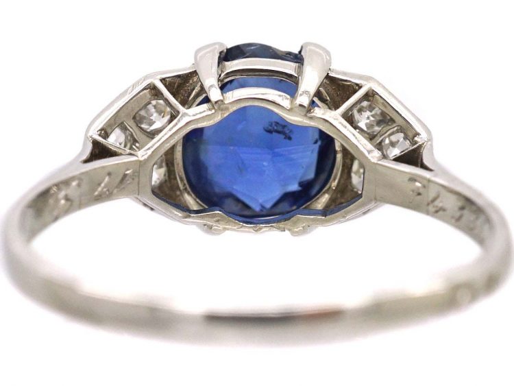 French Early 20th Century Platinum Sapphire & Diamond Ring