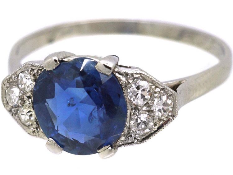French Early 20th Century Platinum Sapphire & Diamond Ring