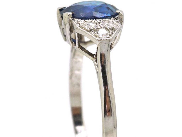 French Early 20th Century Platinum Sapphire & Diamond Ring