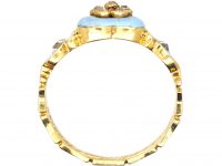 Georgian 18ct Gold, Pale Blue Enamel & Diamond Heart Shaped Ring