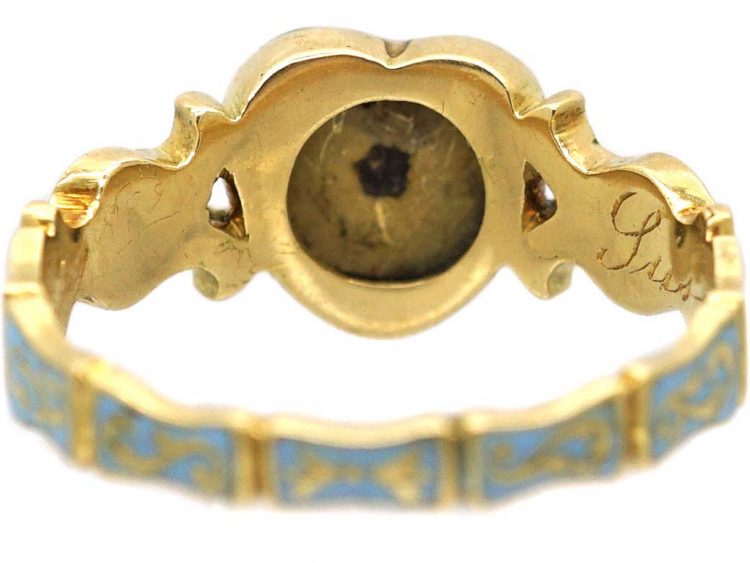 Georgian 18ct Gold, Pale Blue Enamel & Diamond Heart Shaped Ring
