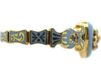 Georgian 18ct Gold, Pale Blue Enamel & Diamond Heart Shaped Ring