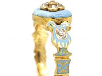 Georgian 18ct Gold, Pale Blue Enamel & Diamond Heart Shaped Ring