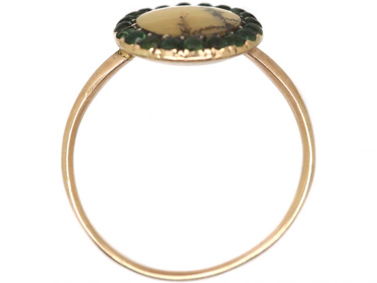Georgian 9ct Gold Dendritic Agate & Green Paste Ring
