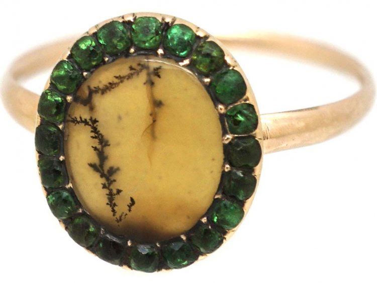 Georgian 9ct Gold Dendritic Agate & Green Paste Ring