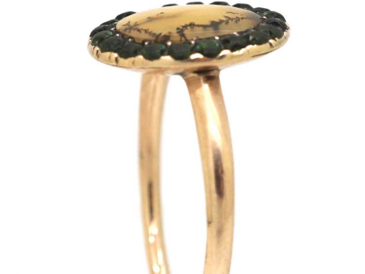 Georgian 9ct Gold Dendritic Agate & Green Paste Ring