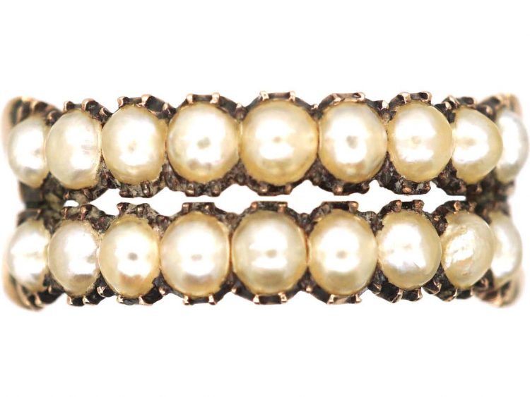 Georgian 9ct Gold Two Row Ring set with Natural Split Pearls