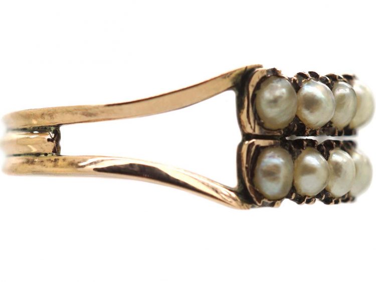 Georgian 9ct Gold Two Row Ring set with Natural Split Pearls