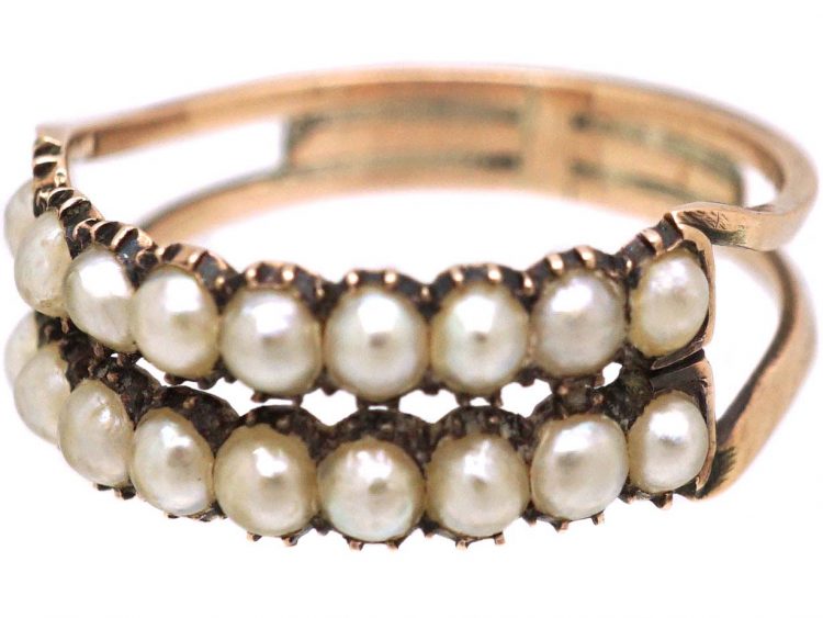Georgian 9ct Gold Two Row Ring set with Natural Split Pearls
