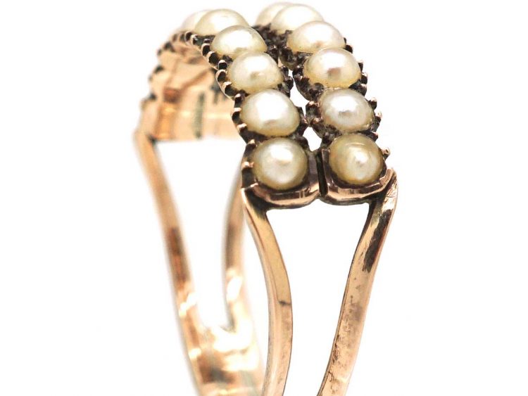 Georgian 9ct Gold Two Row Ring set with Natural Split Pearls