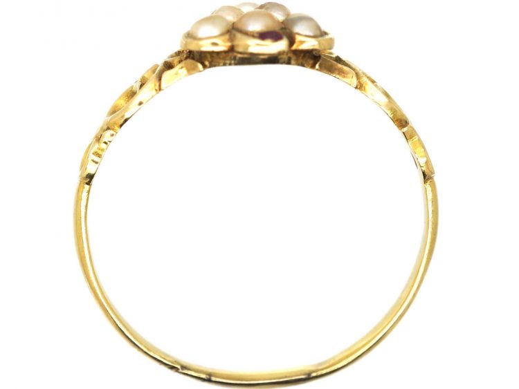 Georgian 9ct Gold Bunch of Grapes Ring set with Natural Split Pearls