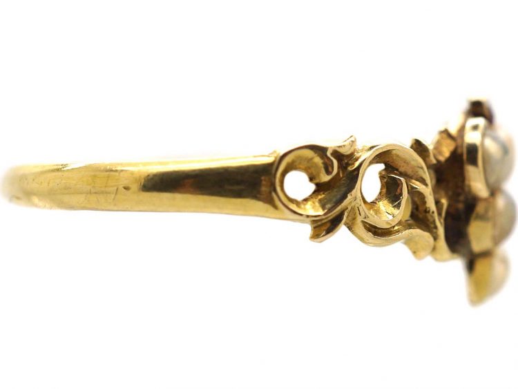 Georgian 9ct Gold Bunch of Grapes Ring set with Natural Split Pearls