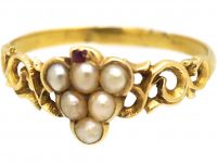 Georgian 9ct Gold Bunch of Grapes Ring set with Natural Split Pearls