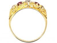 Victorian 18ct Gold Five Stone Ruby & Diamond Carved Half Hoop Ring