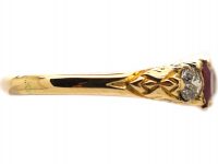 Victorian 18ct Gold Five Stone Ruby & Diamond Carved Half Hoop Ring