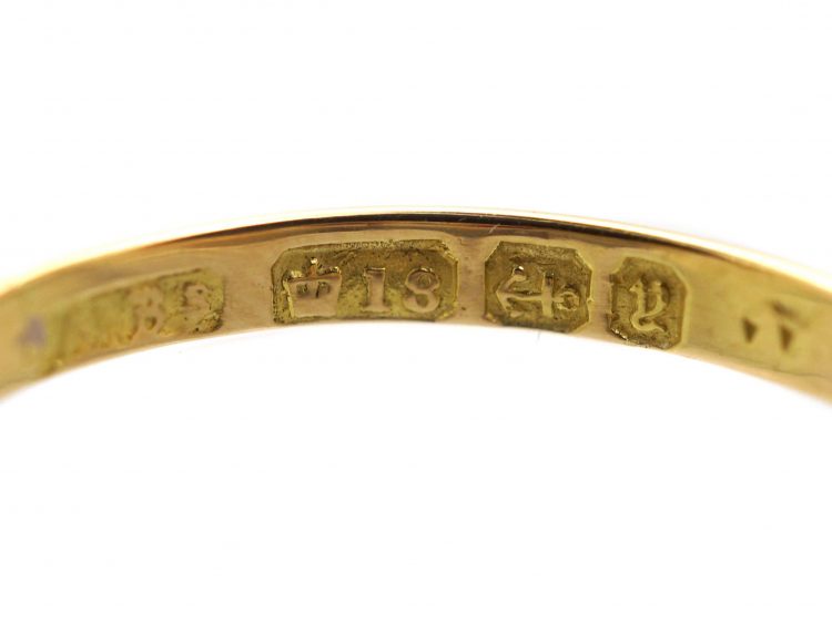 Victorian 18ct Gold Five Stone Ruby & Diamond Carved Half Hoop Ring