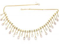 Victorian 18ct Gold Fringe Necklace with Chrysolite, Pink Topaz & Aquamarine Drops