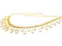 Victorian 18ct Gold Fringe Necklace with Chrysolite, Pink Topaz & Aquamarine Drops