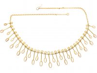 Victorian 18ct Gold Fringe Necklace with Chrysolite, Pink Topaz & Aquamarine Drops