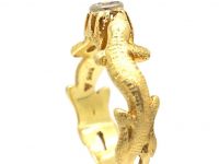 Art Nouveau 14ct Gold Lizard Ring set with a Diamond