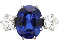 Early 20th Century Platinum, Burma Sapphire & Diamond Three Stone Ring