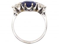 Early 20th Century Platinum, Burma Sapphire & Diamond Three Stone Ring
