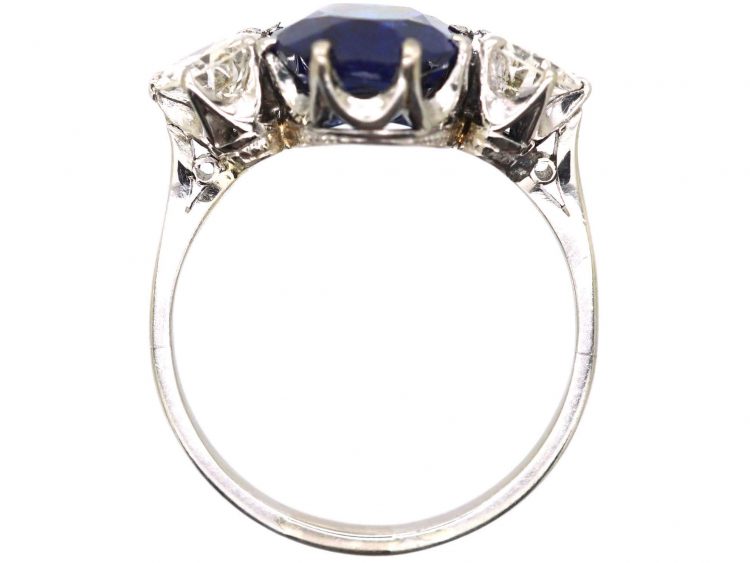 Early 20th Century Platinum, Burma Sapphire & Diamond Three Stone Ring