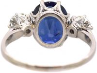 Early 20th Century Platinum, Burma Sapphire & Diamond Three Stone Ring