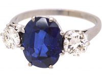 Early 20th Century Platinum, Burma Sapphire & Diamond Three Stone Ring