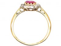 Edwardian 18ct Gold & Platinum, Pink Sapphire & Diamond Oval Cluster Ring
