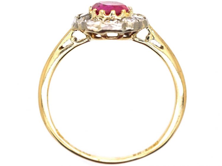 Edwardian 18ct Gold & Platinum, Pink Sapphire & Diamond Oval Cluster Ring