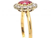 Edwardian 18ct Gold & Platinum, Pink Sapphire & Diamond Oval Cluster Ring