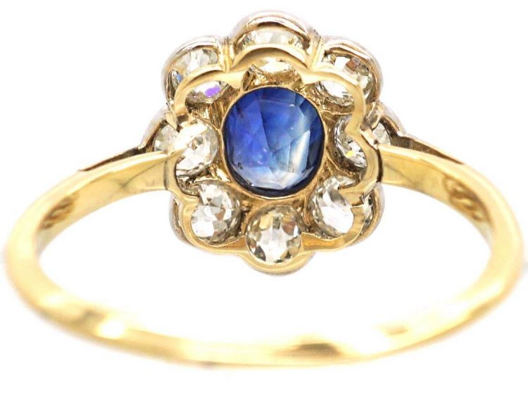 Edwardian 18ct Gold & Platinum, Sapphire & Diamond Oval Cluster Ring