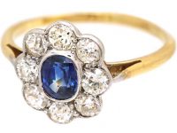 Edwardian 18ct Gold & Platinum, Sapphire & Diamond Oval Cluster Ring
