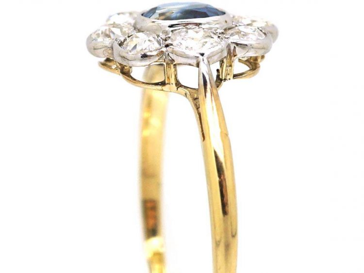 Edwardian 18ct Gold & Platinum, Sapphire & Diamond Oval Cluster Ring