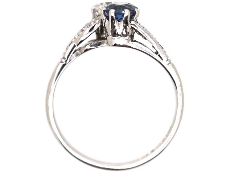 Edwardian 18ct White Gold, Sapphire & Diamond Crossover Ring by Charles Green & Sons