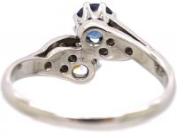 Edwardian 18ct White Gold, Sapphire & Diamond Crossover Ring by Charles Green & Sons