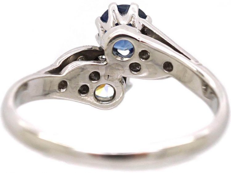 Edwardian 18ct White Gold, Sapphire & Diamond Crossover Ring by Charles Green & Sons