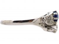 Edwardian 18ct White Gold, Sapphire & Diamond Crossover Ring by Charles Green & Sons