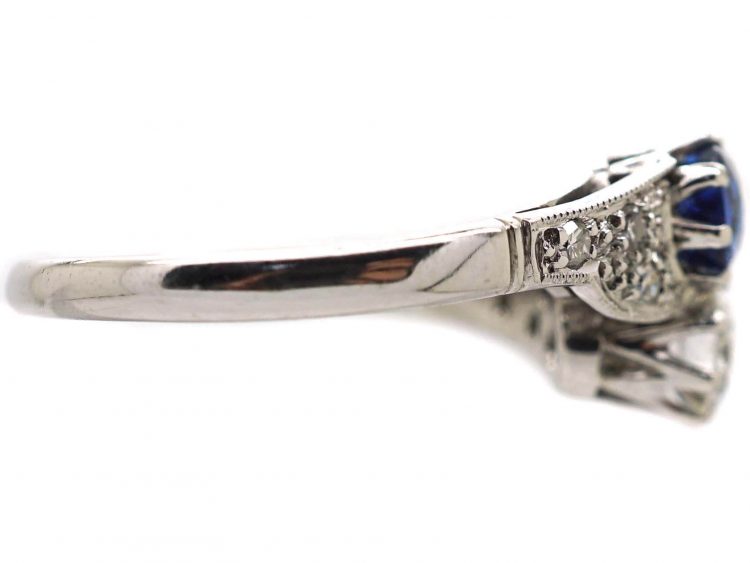 Edwardian 18ct White Gold, Sapphire & Diamond Crossover Ring by Charles Green & Sons