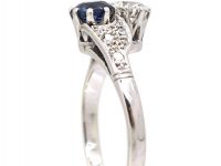 Edwardian 18ct White Gold, Sapphire & Diamond Crossover Ring by Charles Green & Sons