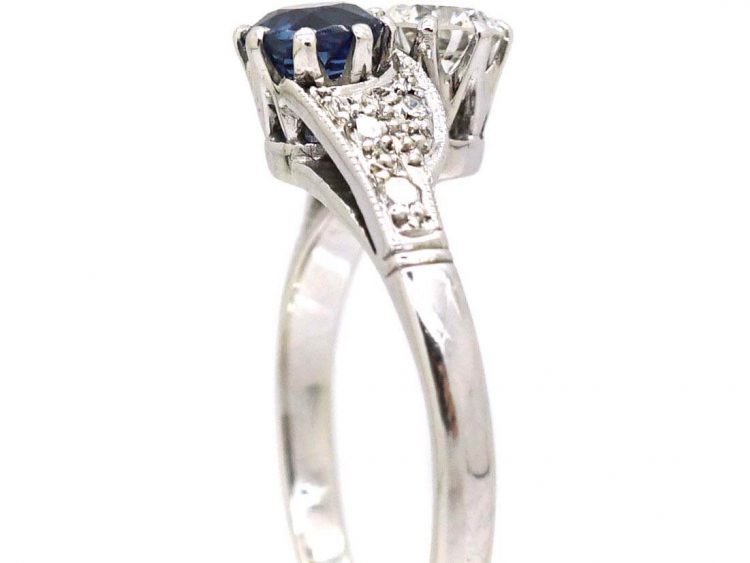 Edwardian 18ct White Gold, Sapphire & Diamond Crossover Ring by Charles Green & Sons