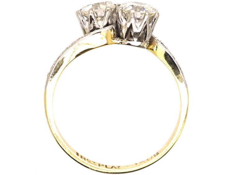 Early 20th Century 18ct Gold & Platinum Two Stone Diamond Crossover Ring